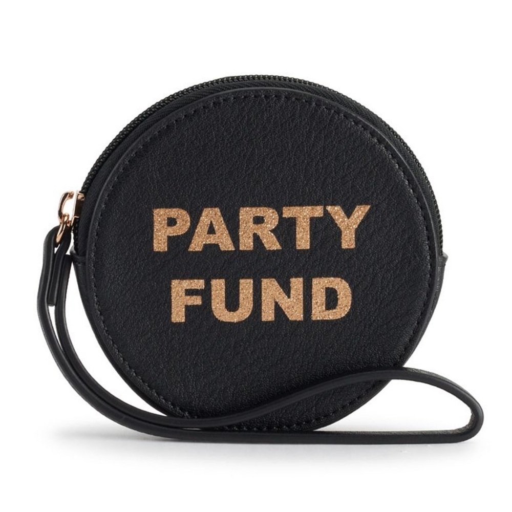 NWT LC Lauren Conrad Graphic Round Black and Rose Gold Coin Pouch